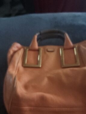 Cloe Classic  PEACH Leather Tote Bag with Gold Hardware